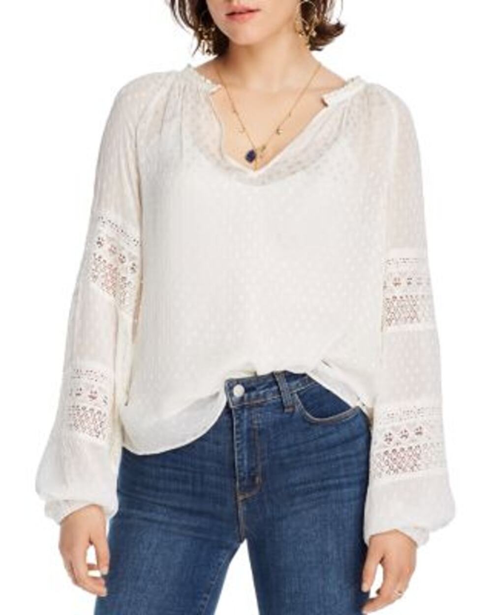 Lini SASHA boho dot pattern top WHITE Small Blouse